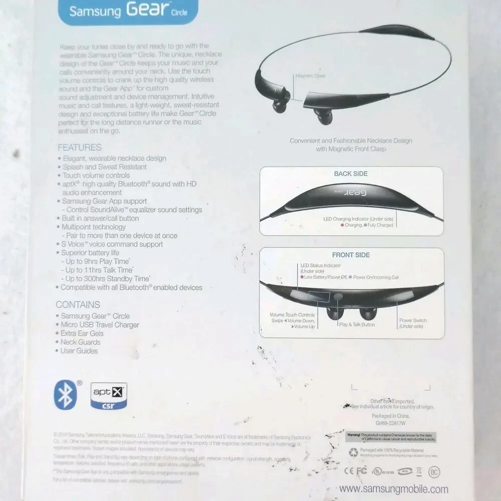 Samsung Gear Circle Wireless Headphones Necklace Black Bluetooth SM-R130 Workout